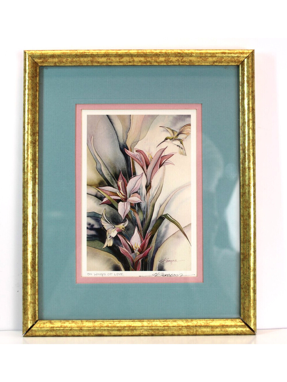 Vtg Jody Bergsma On Wings of Love Botanical Watercolor Print Signed  Frame 11x9